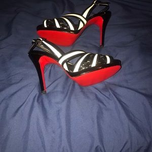 Woman’s Black And White striped top shoes